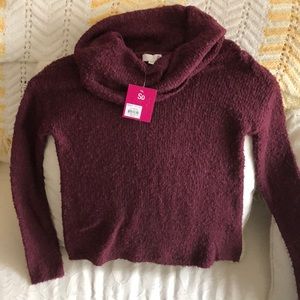 Burgundy sweater long sleeve, cowl neck